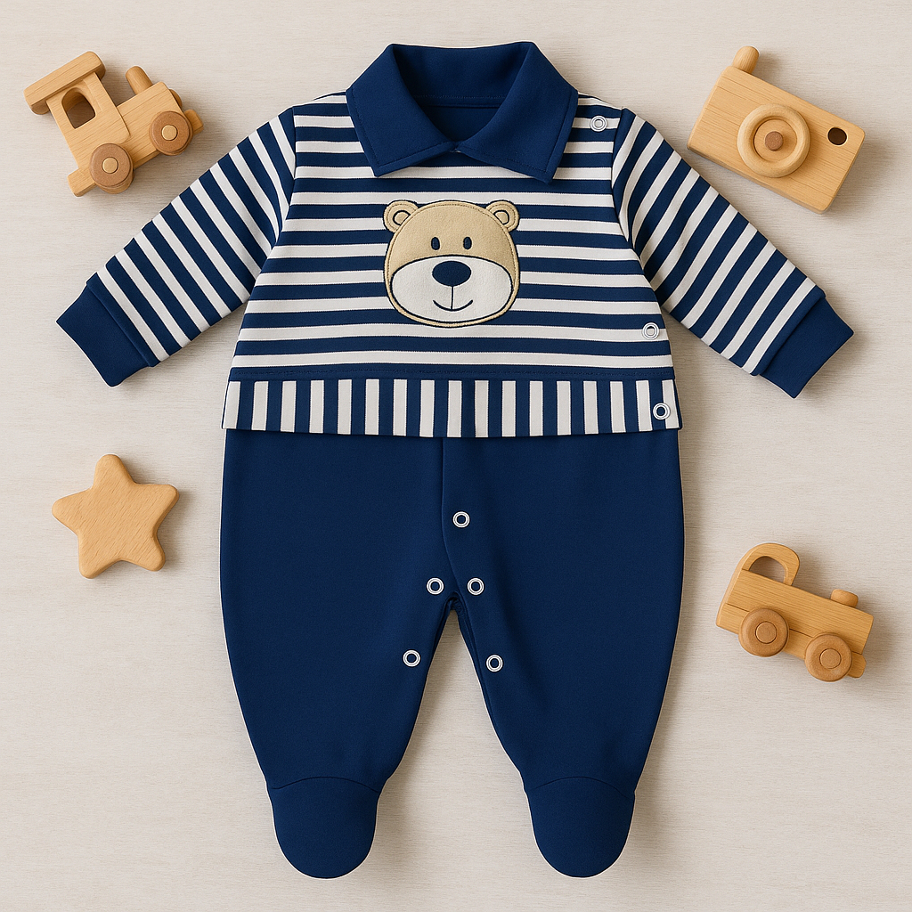 Macacão Bebê menino Marinho Suedine Premium em Oferta na Shopee