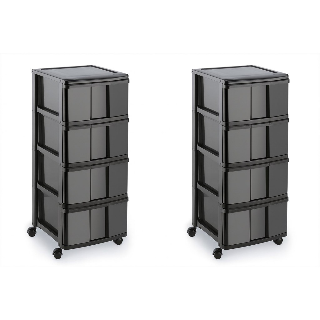 Kit 2 Gaveteiros Porta Tudo 4 Gavetas Com Rodas Organizador Multiuso Monte Líbano Cor Preto em Oferta na Shopee