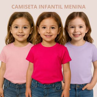 Kit 3 Camisetinha Infantil Juvenil Menina 100% Algodão Moda Infantil Verão Básica Conforto Dia a Dia em Oferta na Shopee