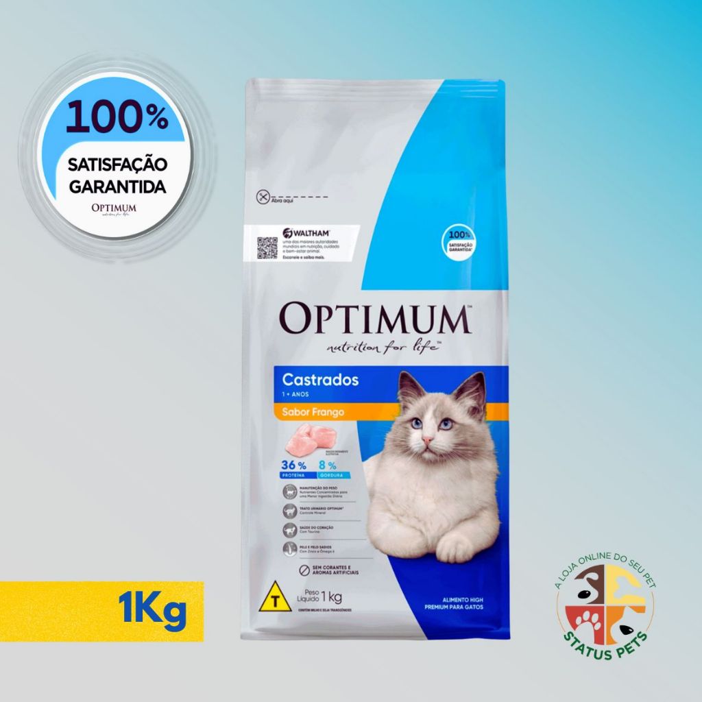 Ração Seca Optimum Frango para Gatos Adultos Castrados 1kg em Oferta na Shopee