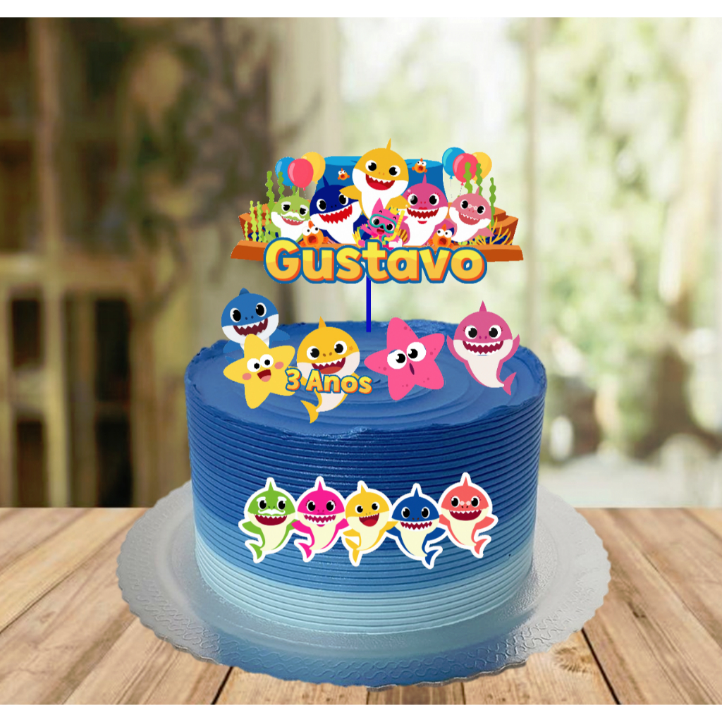 Topo Topper de bolo baby shark- bebê tubarão Personalizado -Envio Imediato -Mesversario, Aniversario