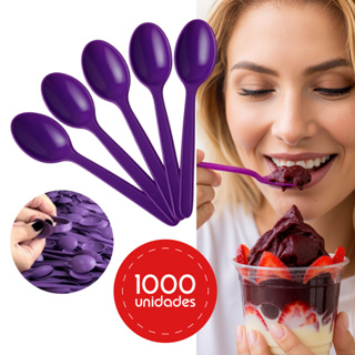 KIT 100 ~ 1000 COLHERZINHA ROXA PARA AÇAÍ SORVETE SOBREMESA DESCARTAVEL 13CM em Oferta na Shopee