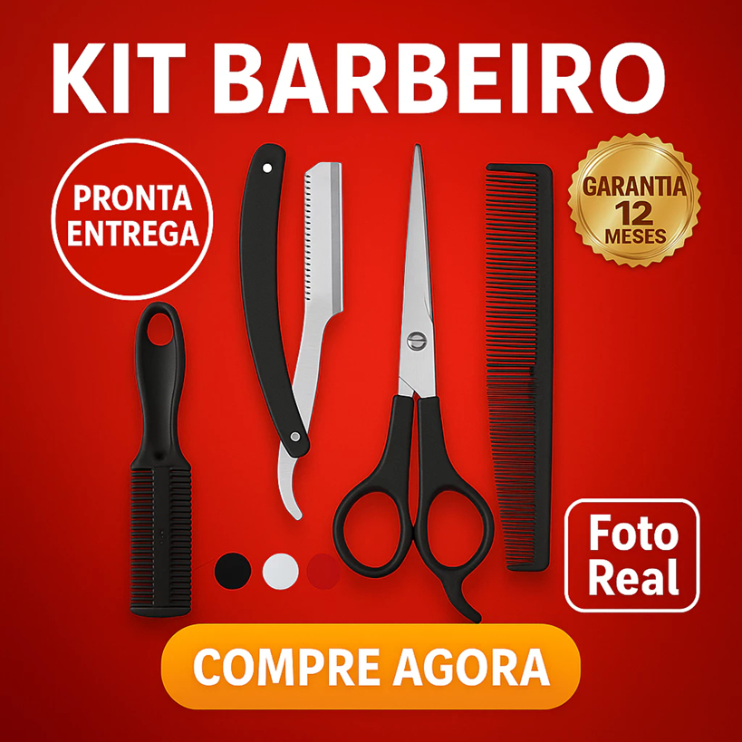 Kit Barbeiro Kit Cabelo Profissional Tesoura Fio Navalha e Pente Para Corte e Arrumar Cabelo