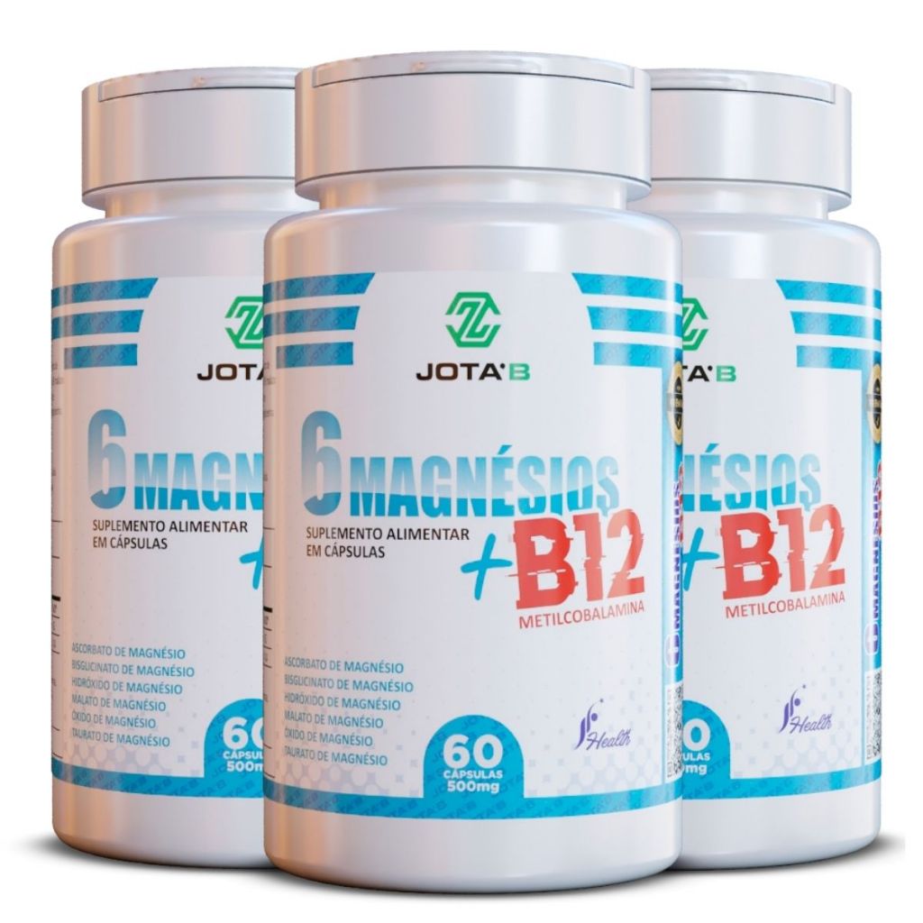 Suplemento 6 Magnésios Vitamina B12 Suplemento Alimentar Poderoso de Magnésio +b12