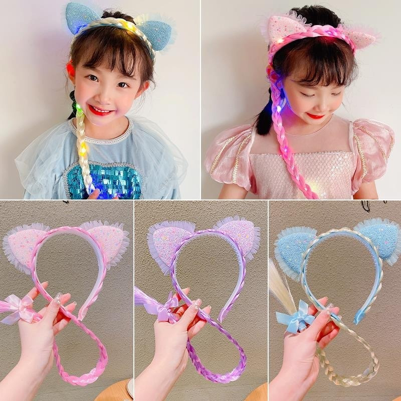 Tiara Orelhinha com Trança LED Arquinho Infantil Fofo Penteado Princesas