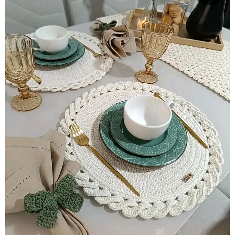 jogos de Sousplat de Crochê 35 cm 6 unidades de pratos em Oferta na Shopee