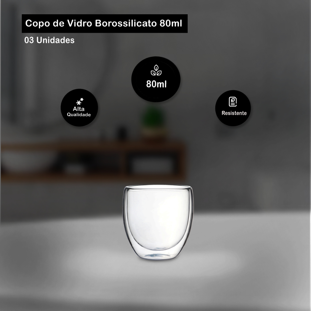 Kit 03 Copos de Vidro Borossilicato 80ml Nobre · foto 2