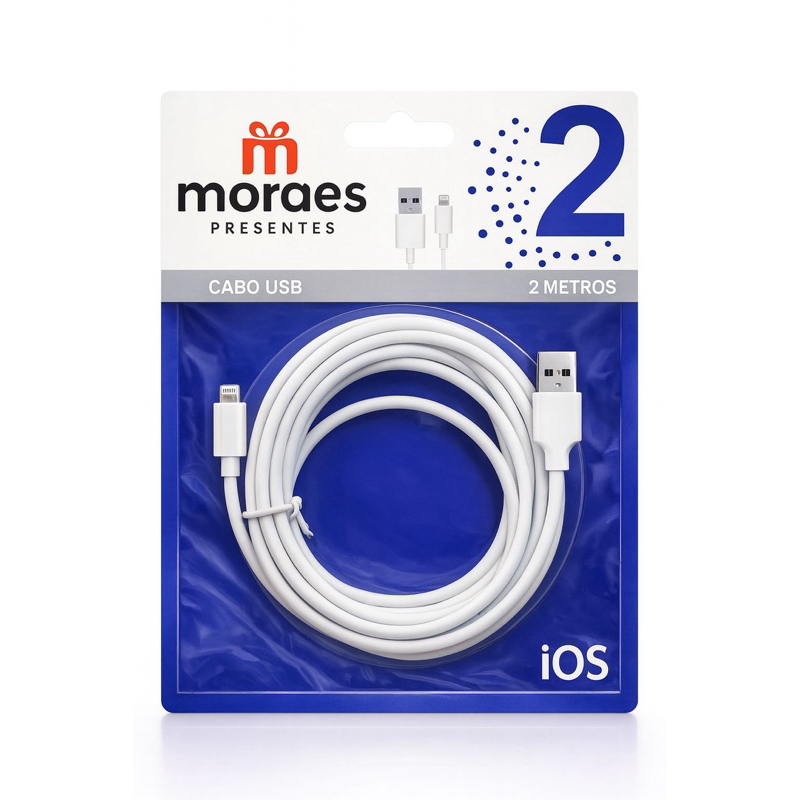 Cabo USB para iPhone – 2 Metros (iOS) | Moraes Presentes
