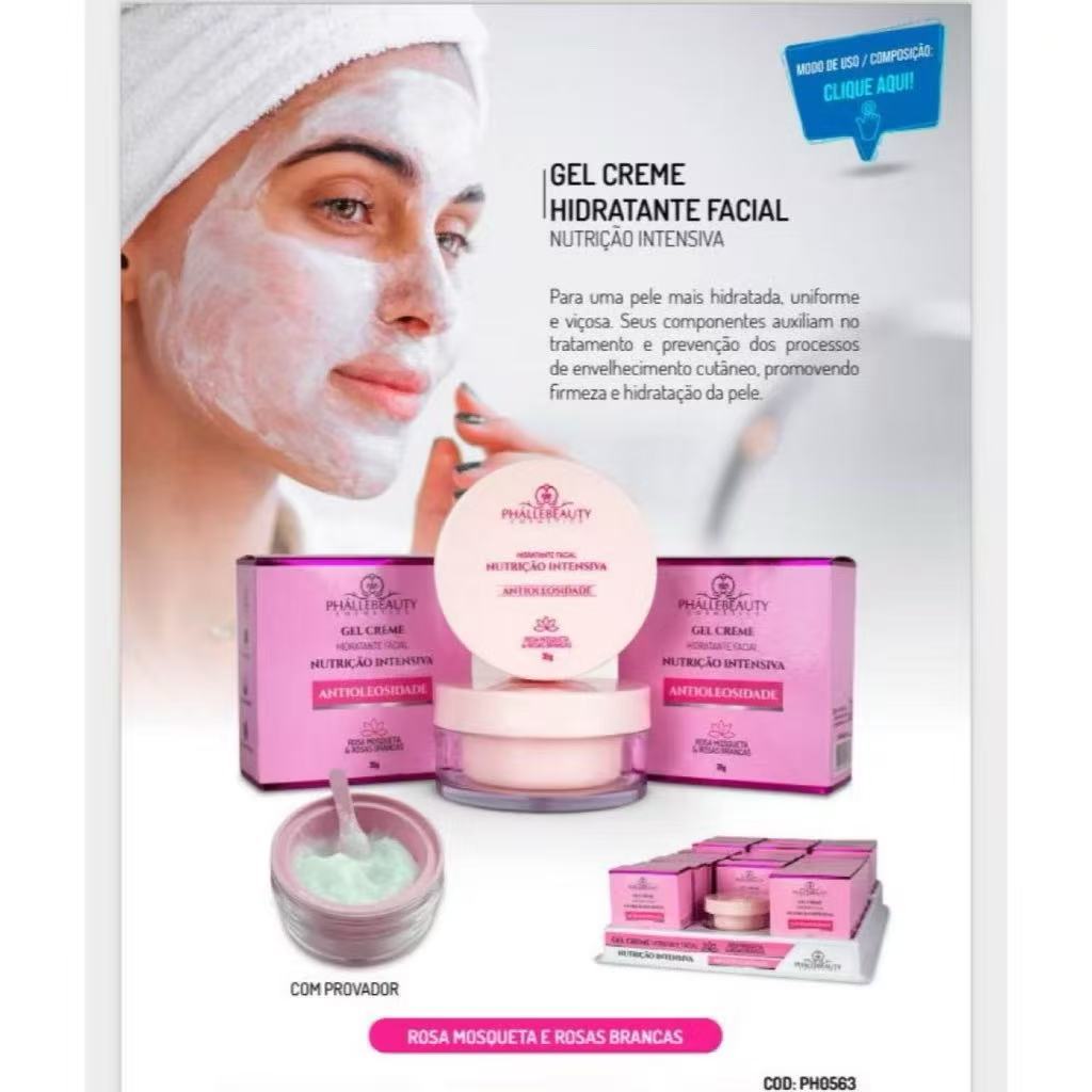 Hidratante Facial Antioleosidade Phallebeauty Rosa mosqueta