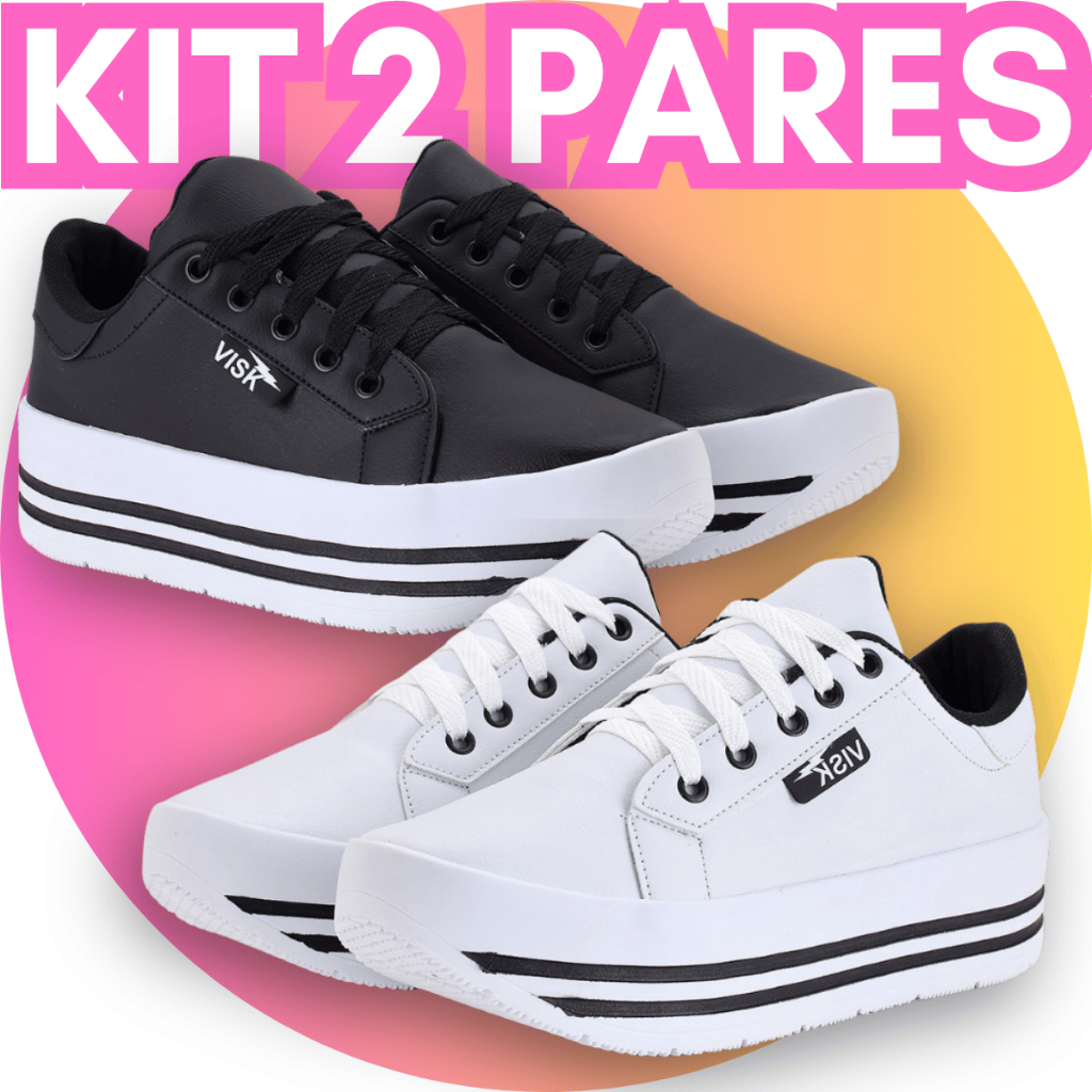 Kit 2 Pares Tênis Plataforma Feminino Conforto, Leveza e Estilo em Dobro