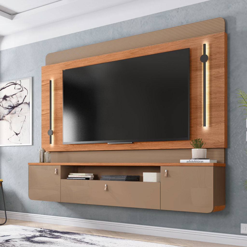 Painel  Com Led Para Tv até 75 Polegadas Dali Cinza Caemmun em Oferta na Shopee