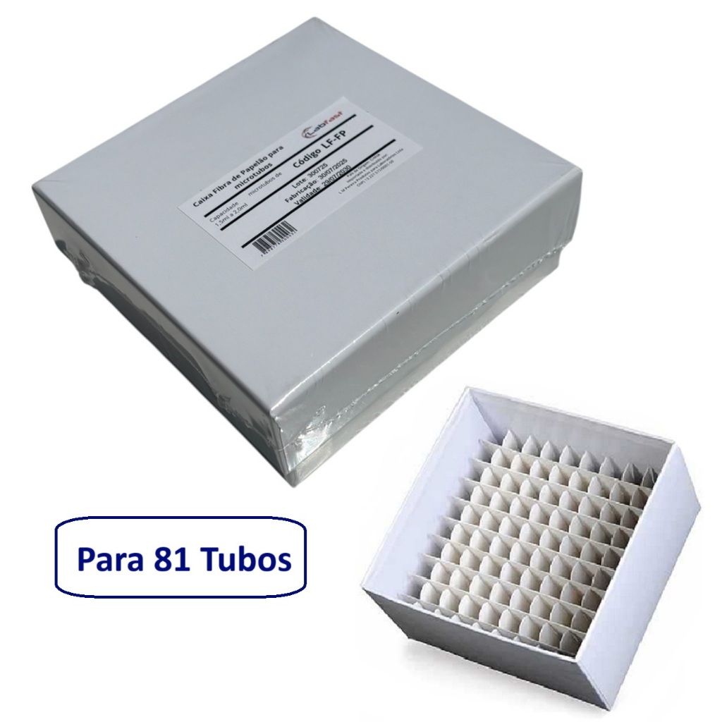 Caixa Fibra Papelão Para 81 Microtubos Tubos 1,5ml e 2ml Box Rack