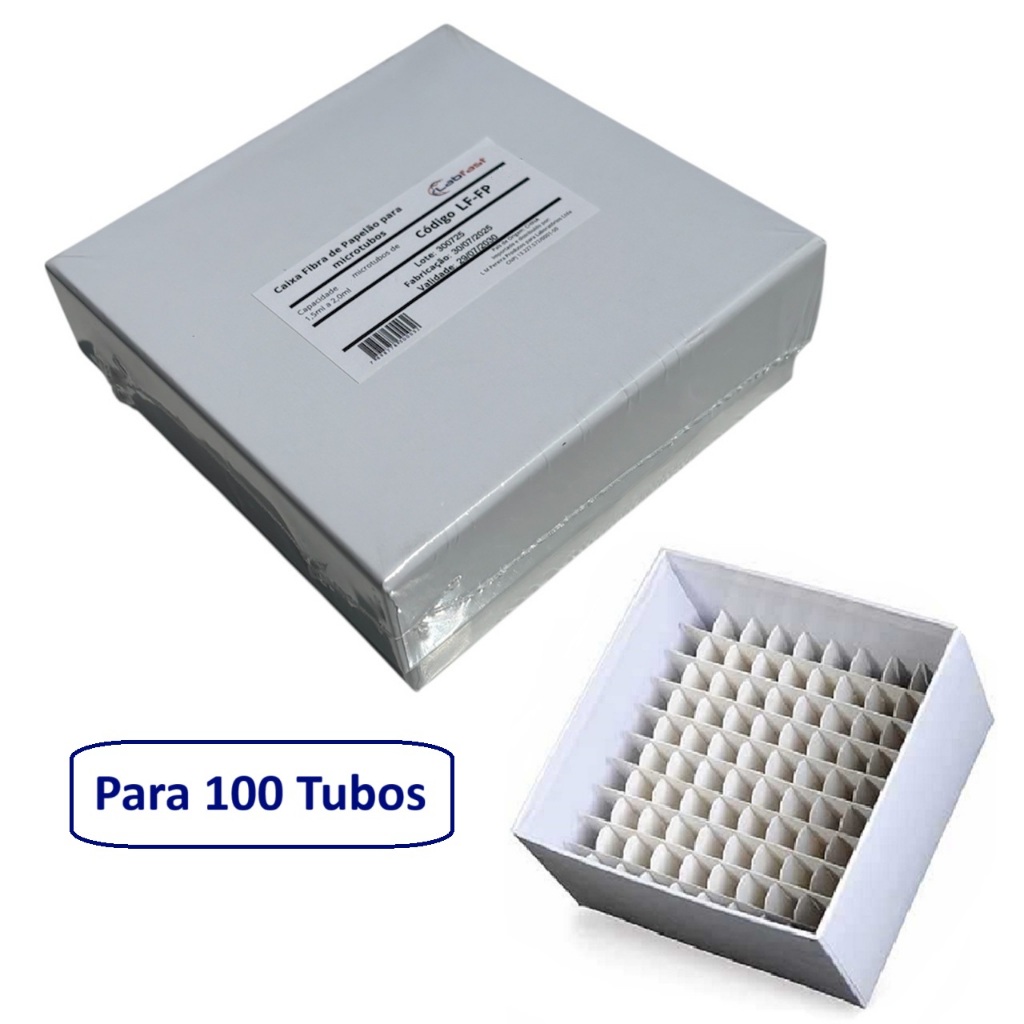 Caixa Fibra Papelão Para 100 Microtubos Tubos 1,5ml e 2ml Box Rack