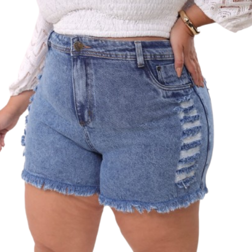Short Jeans Feminino desfiado Plus Size Curto destroyed 46 ao 64