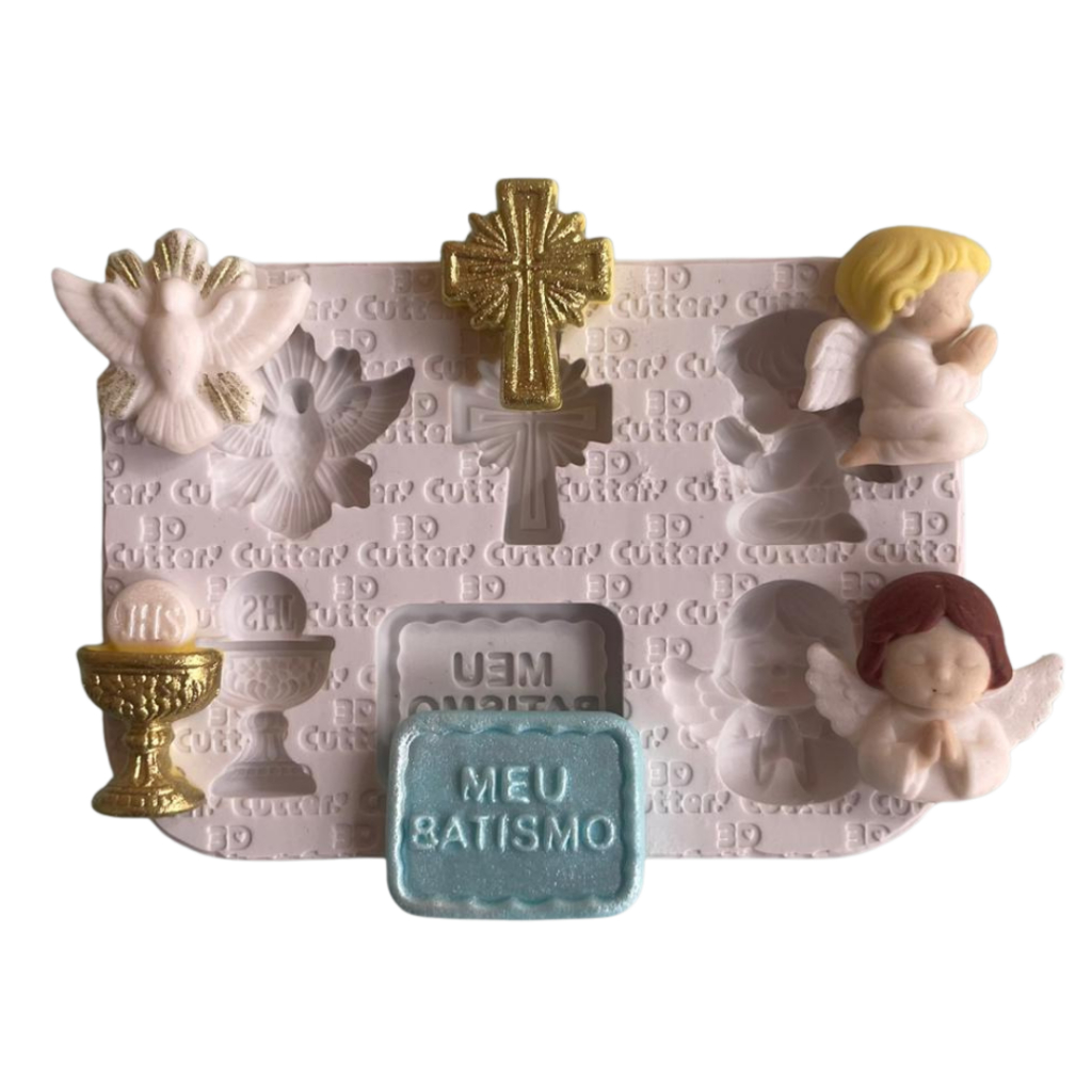 Molde de Silicone para apliques de Confeitaria - Batizado em Oferta na Shopee