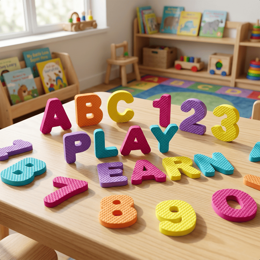 Tapete Letras e Números EVA 36 Peças 10mm Educativo Infantil Alfabeto Didático Brinquedo Aprendizado