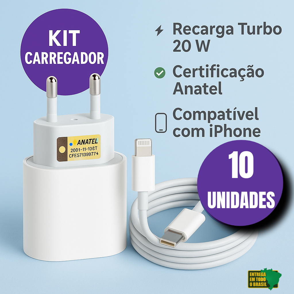 Kit 5 ou 10 Carregadores Iphone Turbo Lightning Reforçado em Oferta na Shopee