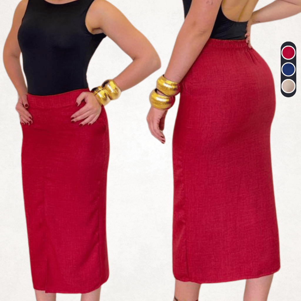 Saia Midi Feminina Alfaiataria Fenda Elegante Saia Social Casual Versátil Confortável