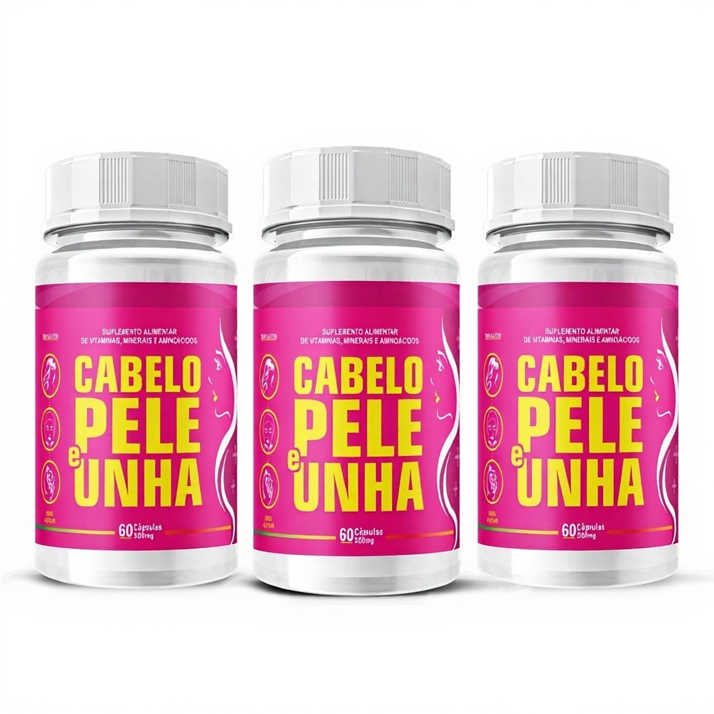 Vitaminas Cabelo, Pele e Unha 60 Cápsulas 500mg (Niacina, Tirosina, Biotina, Selênio)