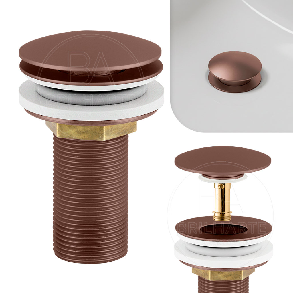 Válvula Para Lavatório Ralo Click Rose Gold Fosco Para Pia De Banheiro Cuba Metal 7/8