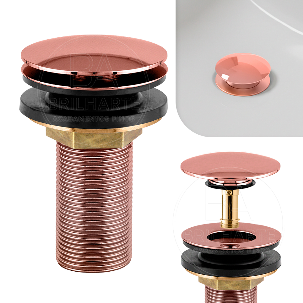 Válvula Para Lavatório Ralo Click Rose Gold Para Pia Metal Banheiro Cuba 7/8