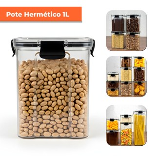 Kit 4 Potes Herméticos 1L Com Trava Reforçada 100% Vedado