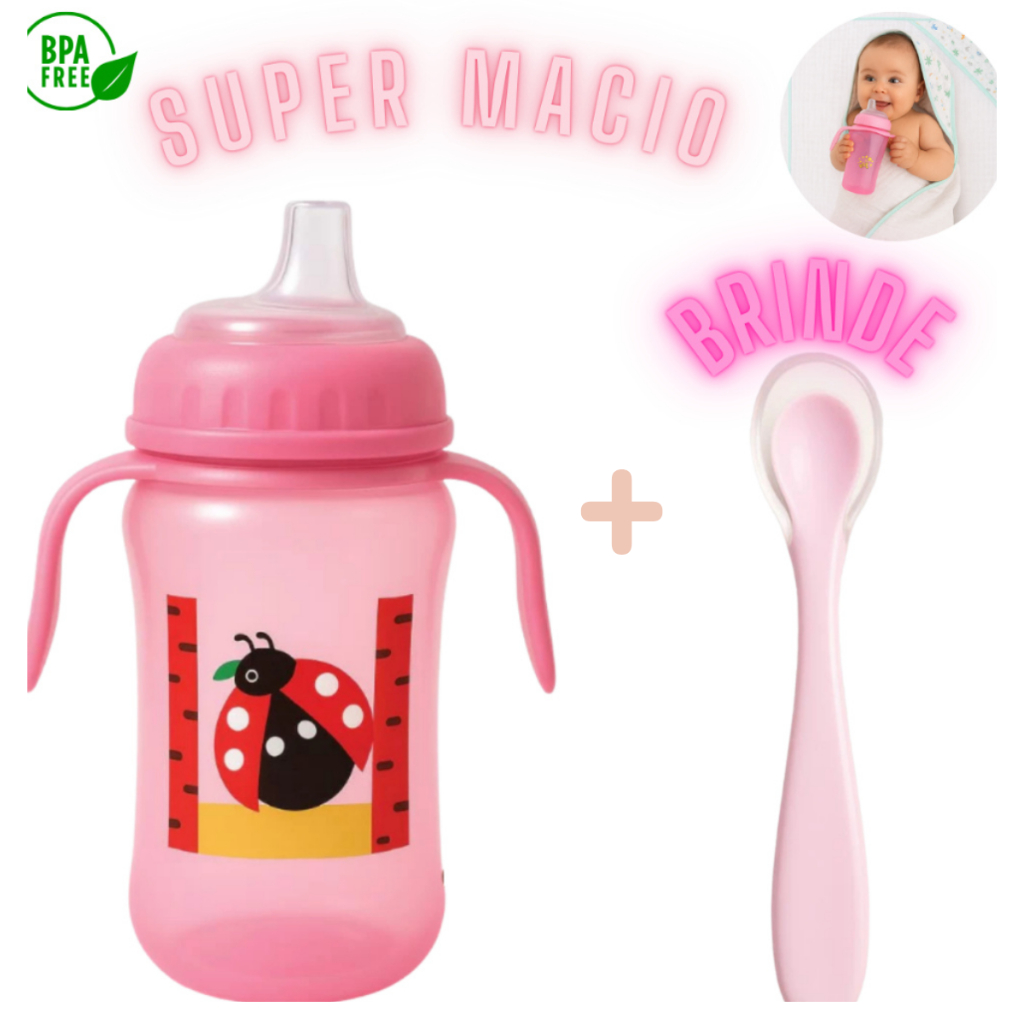 Kit Copo Cefisa Antivazamento + Colher Ponta de Silicone Para Bebê