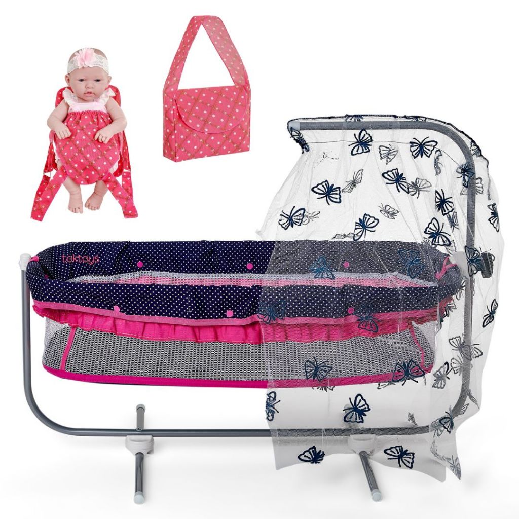Berço de Boneca Baby Bebe Alive Mosqueteiro Azul Menino Menina Bolsa Canguru Brincar