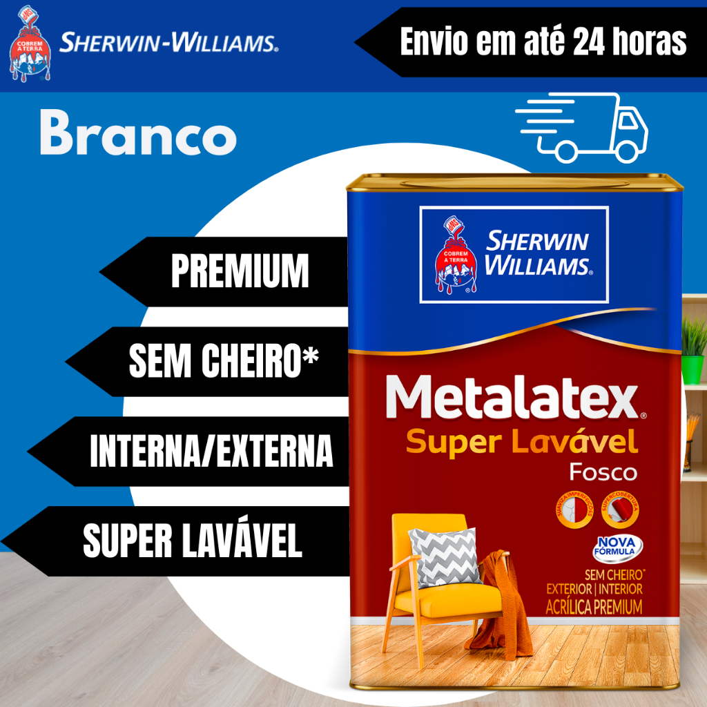 Tinta Acrílica Premium Fosco Lavável Premium Sherwin Williams Metalatex 18 L em Oferta na Shopee
