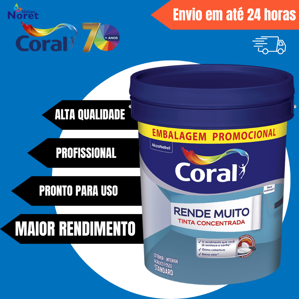 Tinta Acrílica Coral Rende Muito Branco 20l Fosco Standard Lavável em Oferta na Shopee