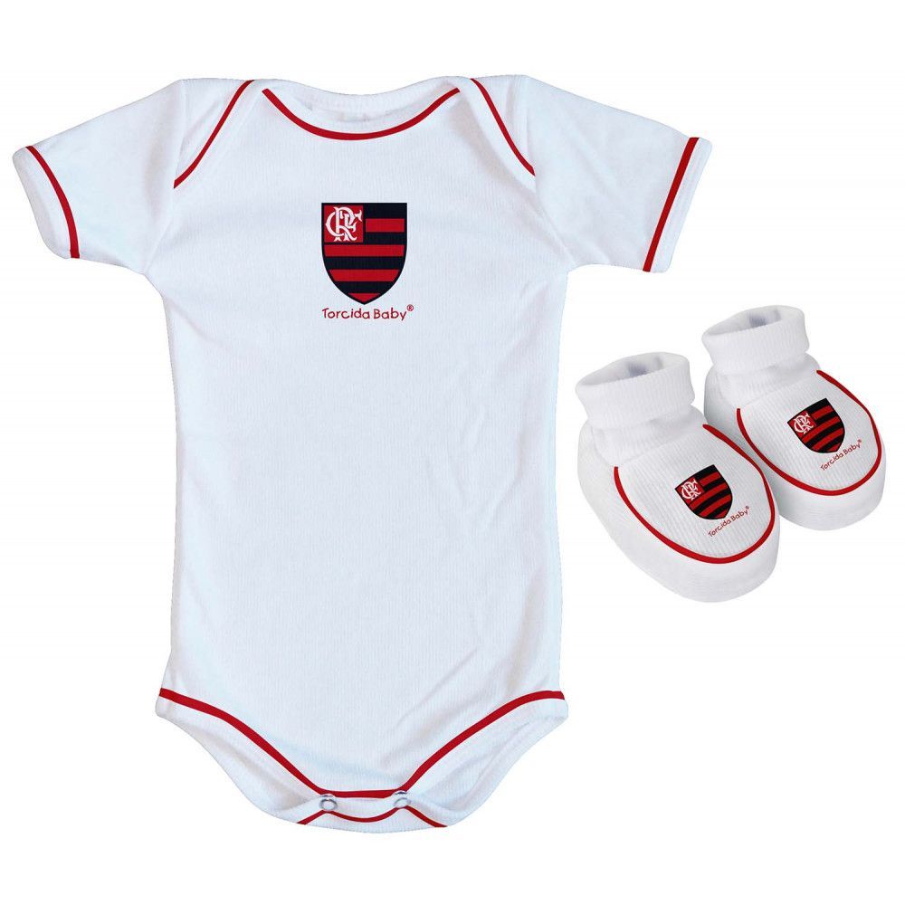 Kit Bebê Flamengo Body e Pantufa Branco Torcida Baby