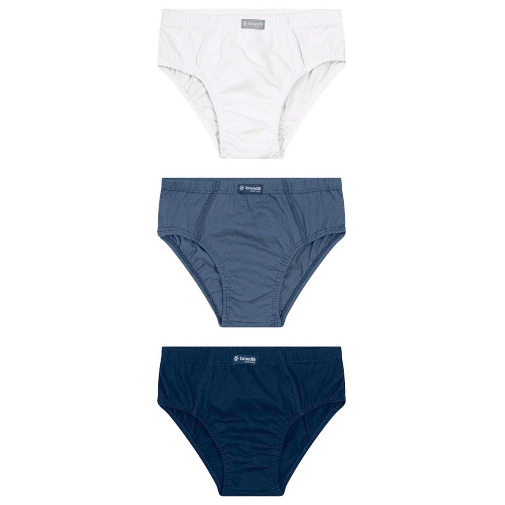 Kit 3 Cuecas slip infantil menino em malha Brandili Branco em Oferta na Shopee