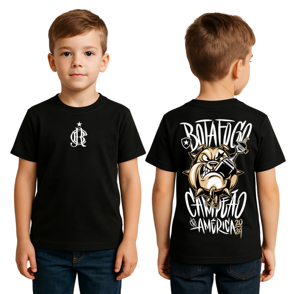Camiseta Infantil Botafogo Campeão da América 2024 – Camisa Futebol Torcida Kids Mascote