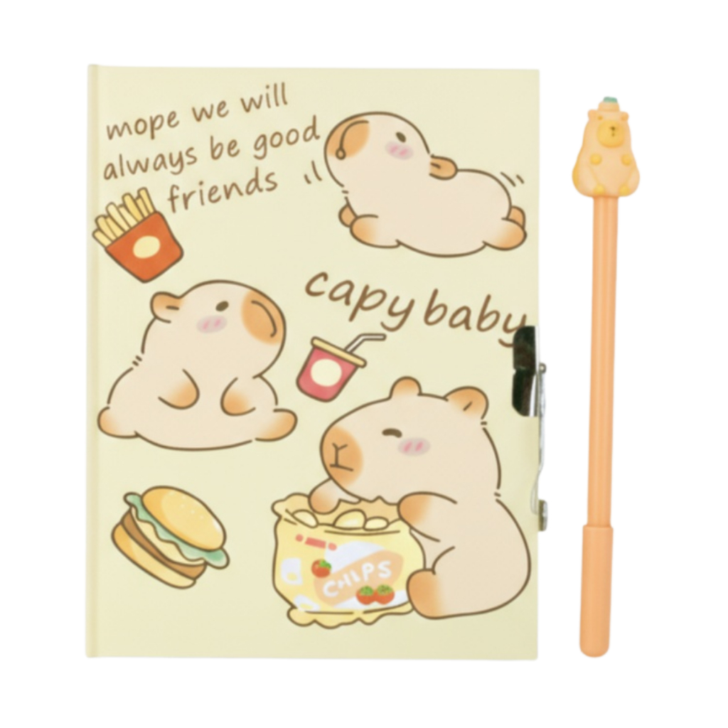 Caderno Diário Capivara Capa Dura Fofo Com Cadeado E Caneta Criativo Volta Às Aulas Fofy em Oferta na Shopee