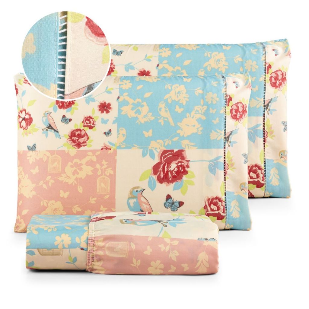 Kit Jogo de Lençol Micropercal 400 fios Estampado Ponto Palito Solteiro Casal Queen King 02 e 03 Peças