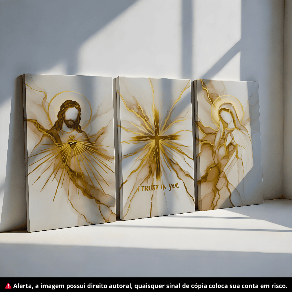 Quadros Decorativos Fé Jesus Maria Sagrado Cruz Mármore Dourado Moderno Sala Kit 3 em Oferta na Shopee