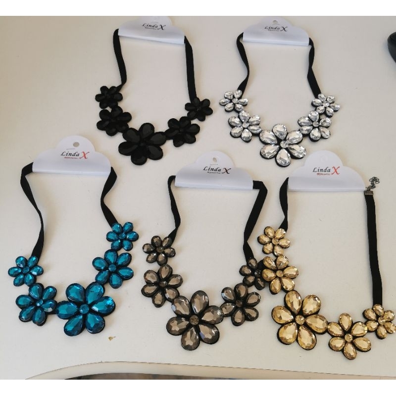 🌸 Colar Maxi Flower Shine Premium Flores Pedras Facetadas Glamouroso Leve Elegante Acessório Marcante feminino C56048-3 em Oferta na Shopee