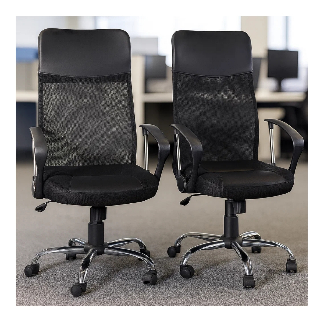 Kit 2 Cadeiras De Escritório Tela Mesh Ergonômica Cor Preto