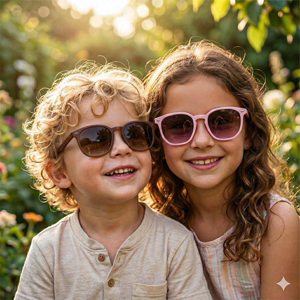 Óculos Infantil Unissex Sol Ilook Hexagonal Preto Proteção UV Estiloso Resistência