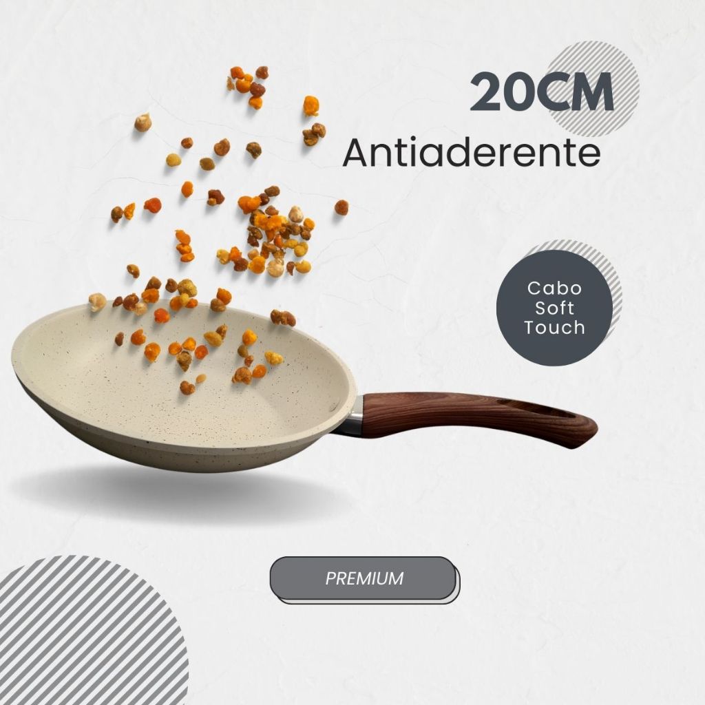 Imagem Frigideira Antiaderente Alumínio Revestimento Cerâmico Premium Funda Cabo Soft Touch Não Gruda 20CM