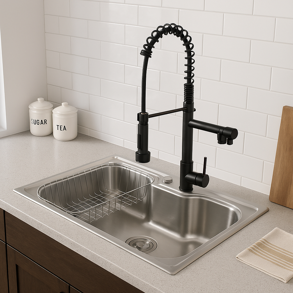 Kit Cuba Cozinha Gourmet Aço Inox 304 60x42cm + Torneira Gourmet Monocomando Black 50cm
