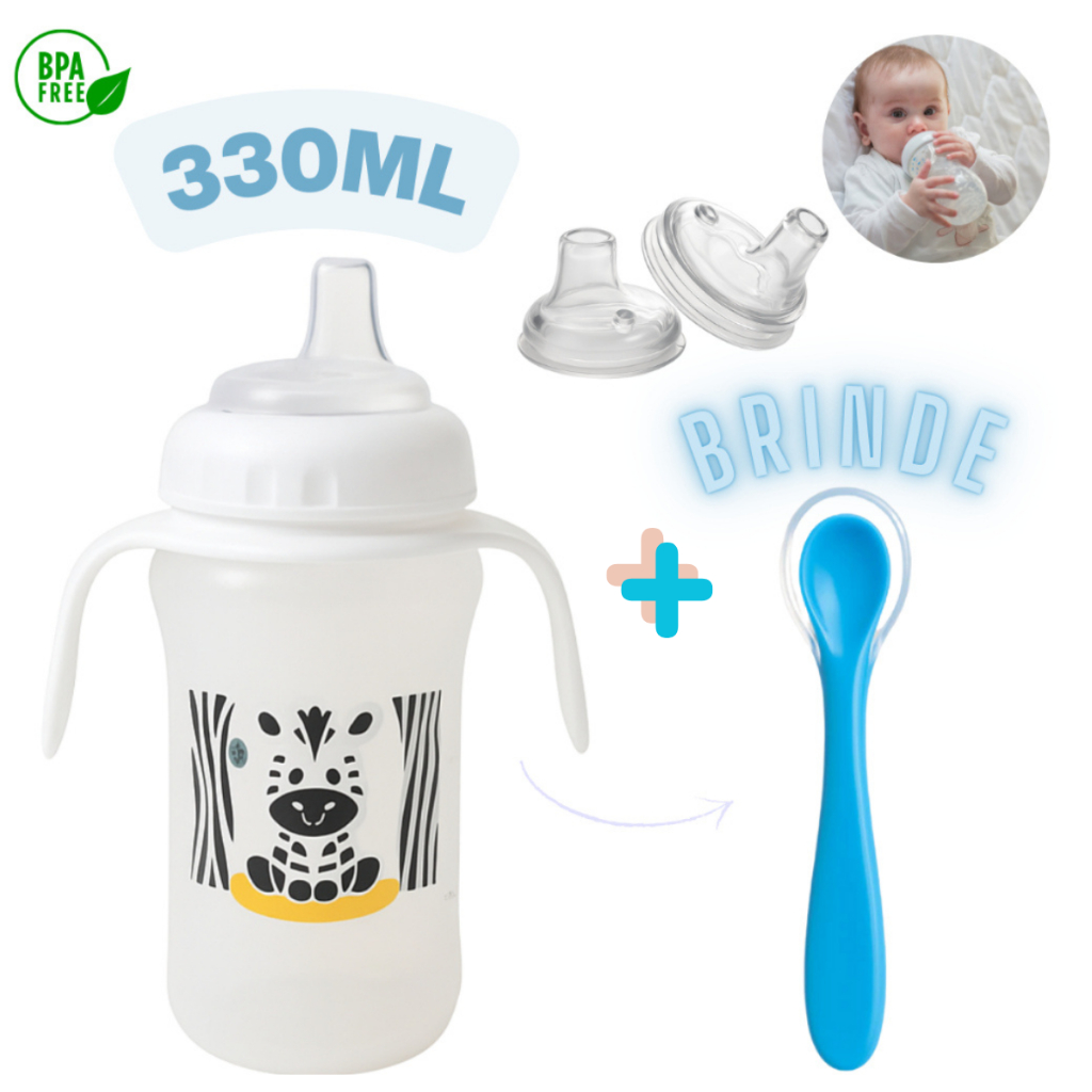 Kit Copo Para Bebê 330ml + 2 Bico Refil + Colher de Silicone em Oferta na Shopee