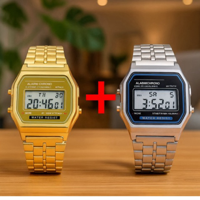 Kit 2 Relógios Digitais Aço inoxidável Feminino e Masculino Kit 2 Relógios Digitais Aço inoxidável Feminino e Masculino