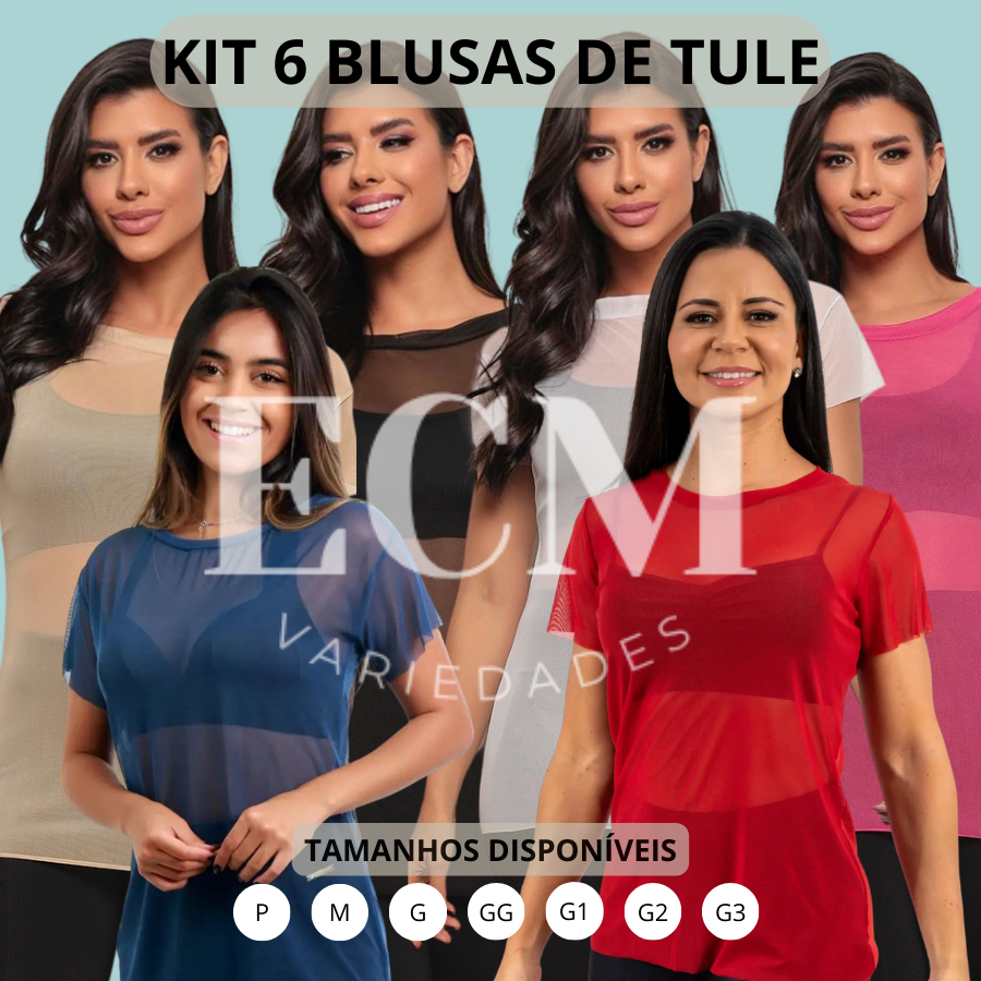 Kit 6 Blusa Feminina Transparente de Tule Manga Curta Camiseta Academia Treino em Oferta na Shopee