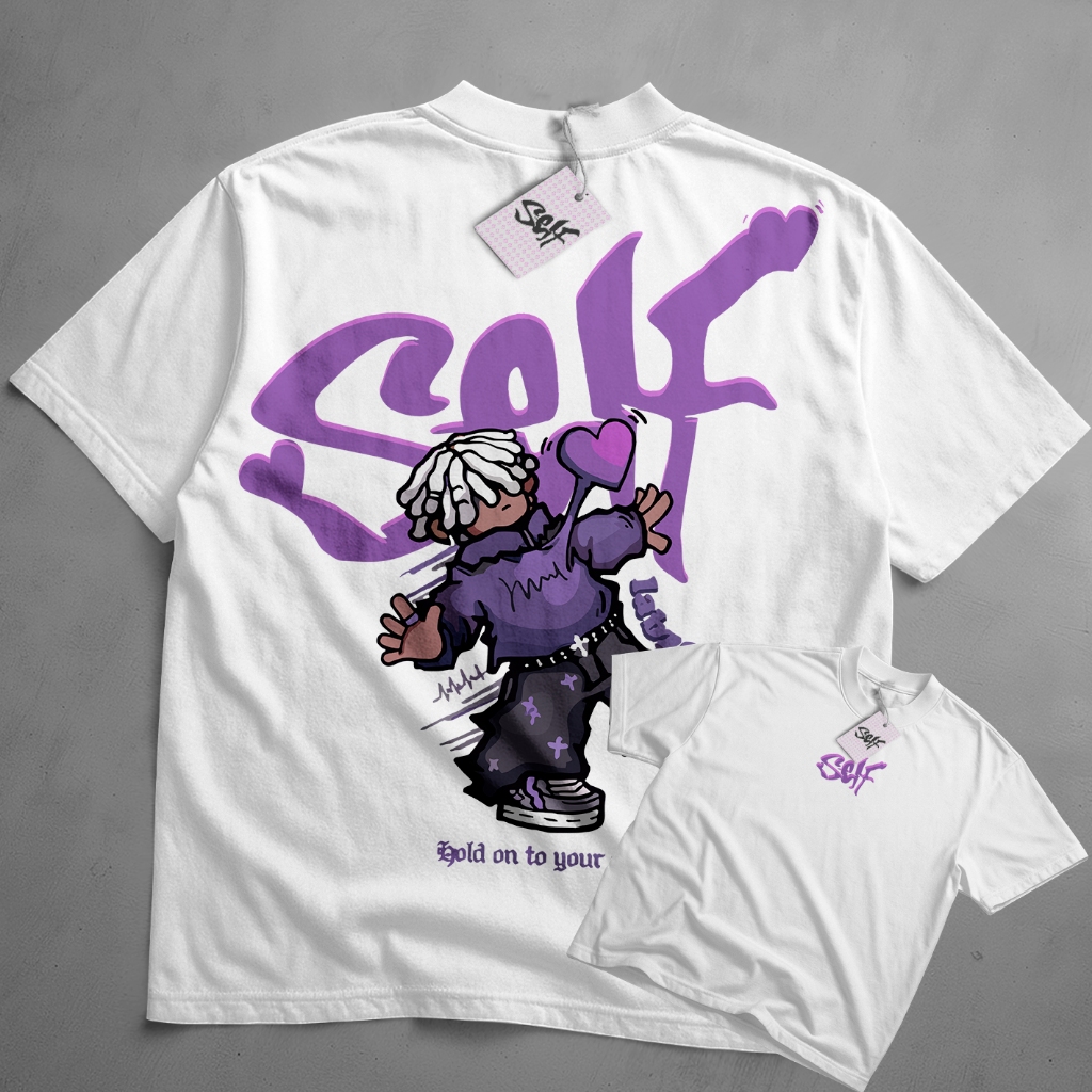 Camiseta Oversized Self Control Streetwear WBWR Coração Fora do Peito Estilo Americano de Rua Camisa