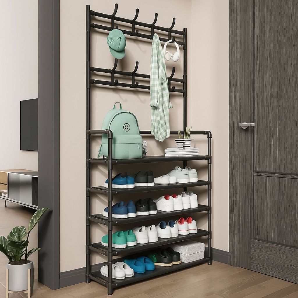 Arara Cabideiro Sapateira Multiuso com Ganchos | Organizador de Roupas e Calçados que Otimiza Espaço Epsilon