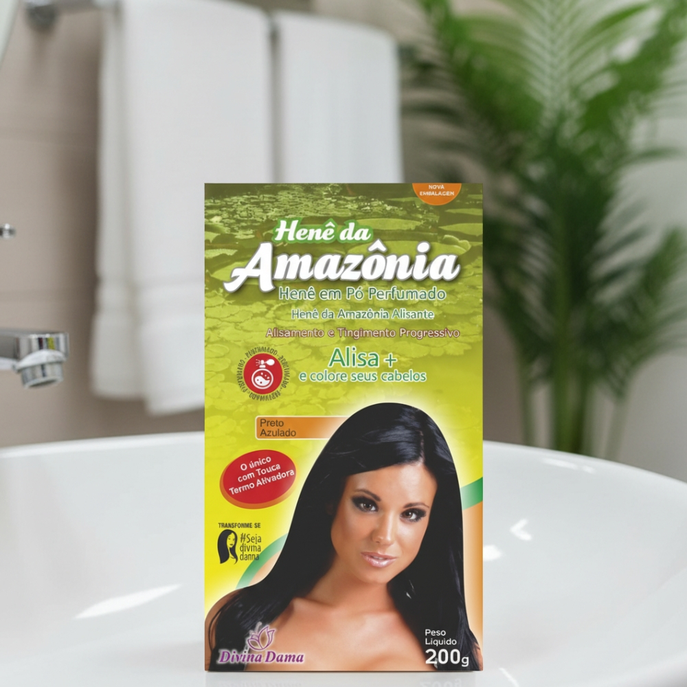 Henê Pó Preto Azulado Divina Dama Amazônia 200g Cabelo Coloração em Oferta na Shopee