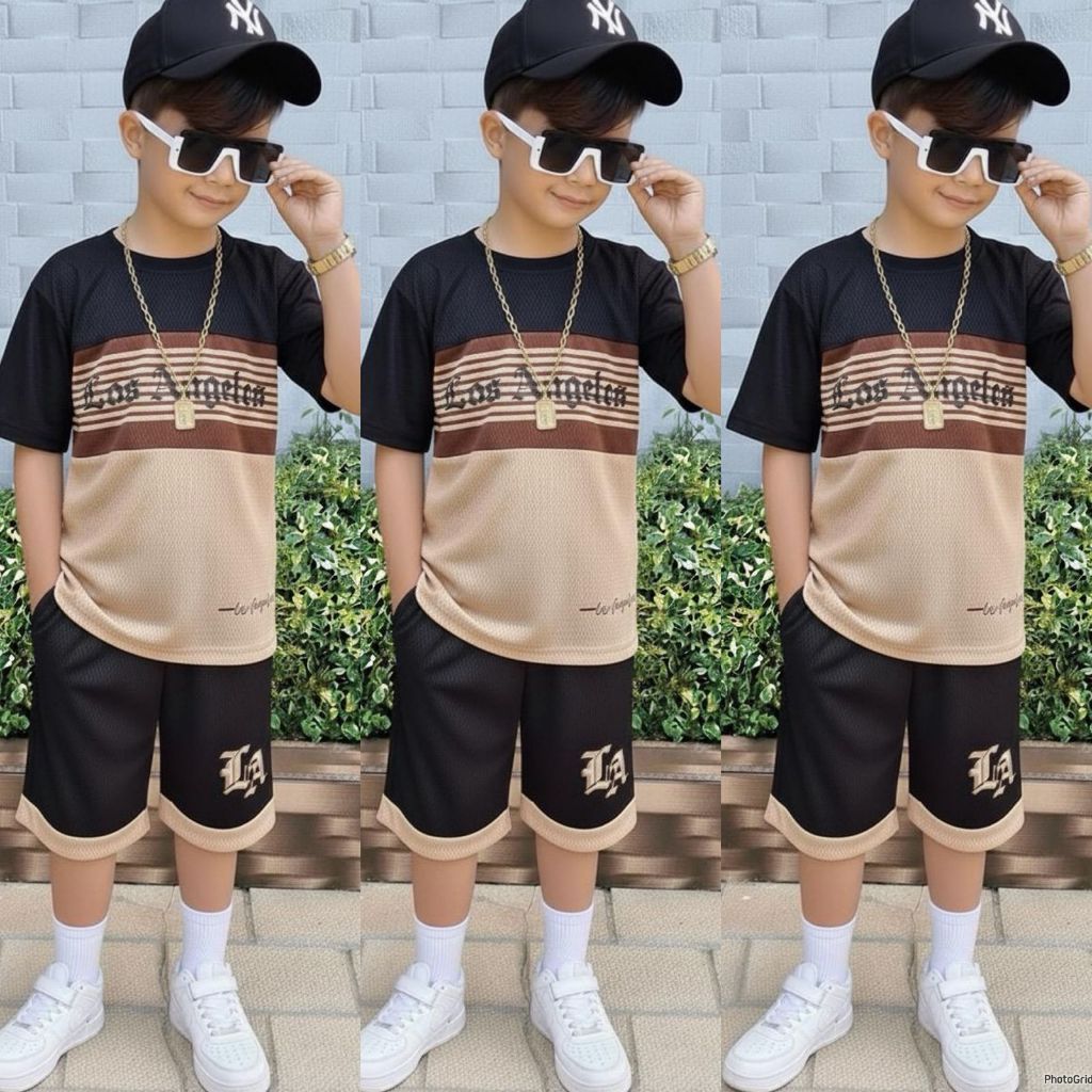 Conjunto de Menino Premium Verão Short com Bolso + Camiseta Estampada em Oferta na Shopee
