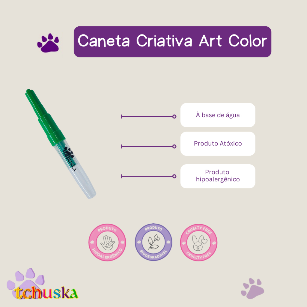 Detalhes do Caneta Criativa Verde Tchuska Para Coloração e Tatuagem Temporaria Cachorros e Gatos