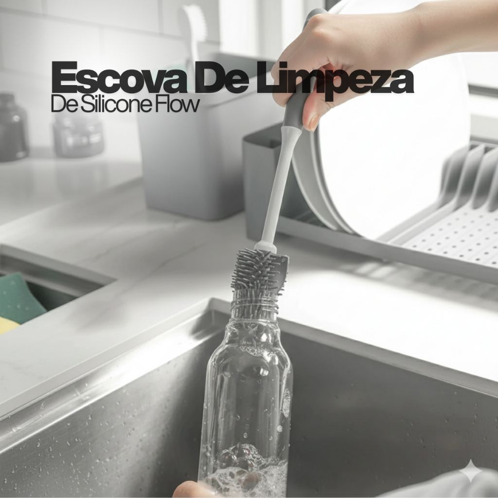 Escova de Silicone Flow para Lavar Copo Garrafa Taça Ou Cozinha Pia Limpeza Louça Mamadeira Casa